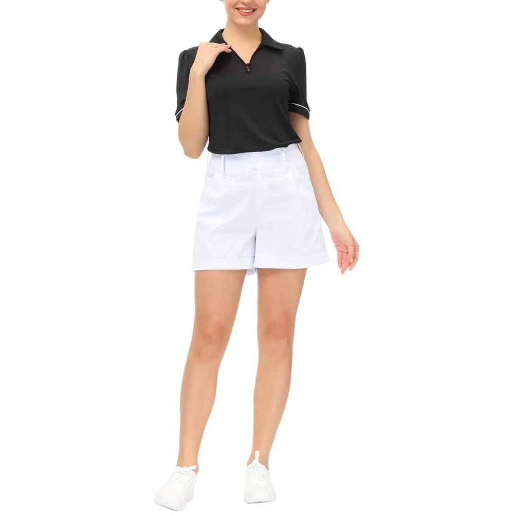 Belle Poque Womens White High Waisted‎ Pleated Dressy Shorts Retro Cuffed NEW